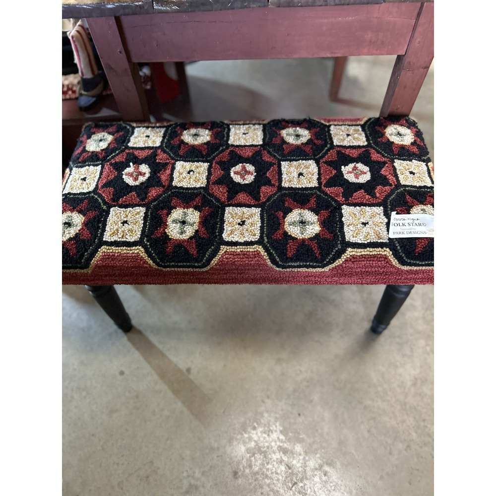 PRIMITIVE  COUNTRY HOOKED STAR DECORATIVE BENCH By PARK DESIGNS Folk Art